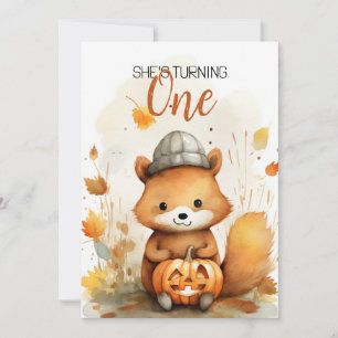 Invitation Aquarelle Blanc et renard Brown Automne 1er annive