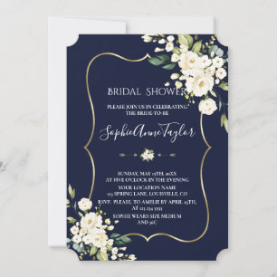 Invitation Aquarelle Blanc Floral Blanc Fête des mariées Or