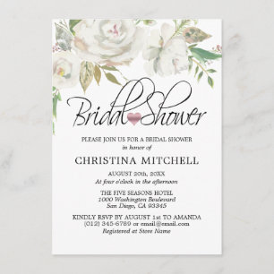 Invitation Aquarelle Blanc Floral Blush FÊTE DES MARIÉES rose