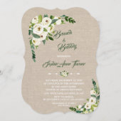 Invitation Aquarelle Blanc Floral Burlap Brunch & Bubbly (Devant / Derrière)