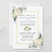 Invitation Aquarelle Blanc Floral Dusty Blue Mariage (Devant)