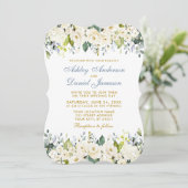 Invitation Aquarelle Blanc Floral Élégant Dusty Blue Mariage (Debout devant)