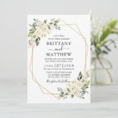 Invitation Aquarelle Blanc Floral Geo Frame Photo Mariage (Debout devant)