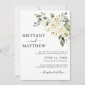 Invitation Aquarelle Blanc Floral Mariage (Devant)