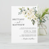 Invitation Aquarelle Blanc Floral Mariage (Debout devant)