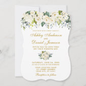 Invitation Aquarelle Blanc Floral Mariage Dusty Blue Gold (Devant)