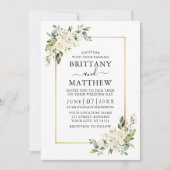 Invitation Aquarelle Blanc Floral Mariage Sage Vert (Devant)