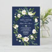 Invitation Aquarelle Blanc Floral Marine Fête des mariées ble (Debout devant)