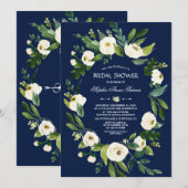 Invitation Aquarelle Blanc Floral Marine Fête des mariées ble (Devant / Derrière)