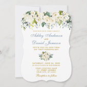 Invitation Aquarelle Blanc Floral Or Dusty Blue Mariage (Devant)
