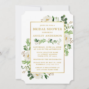 Invitation Aquarelle Blanc Floral Or Fête des mariées