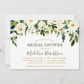 Invitation Aquarelle Blanc Floral Vert Fête des mariées or (Devant)