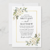 Invitation Aquarelle Blanc Floral Vert Mariage or (Devant)