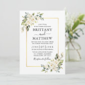 Invitation Aquarelle Blanc Floral Vert Mariage photo (Debout devant)