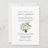 Invitation Aquarelle Blanc Floral Vert Mariage S (Devant)