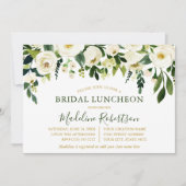 Invitation Aquarelle Blanc Floral Vert Or Bridal Déjeuner (Devant)