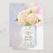 Invitation Aquarelle Blanc Hydrangea Mason Jar Fête des marié (Devant / Derrière)