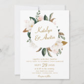 Invitation Aquarelle blanc magnolia mariage floral (Devant)