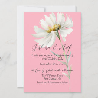 Invitation Aquarelle blanc marguerite photo QR Code Mariage
