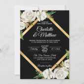 Invitation Aquarelle Blanc Noir Or Mariage Floral (Devant)