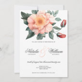 Invitation Aquarelle blanc rose pâle vert rose mariage (Devant)