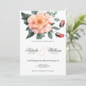Invitation Aquarelle blanc rose pâle vert rose mariage (Debout devant)