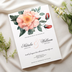Invitation Aquarelle blanc rose pâle vert rose mariage