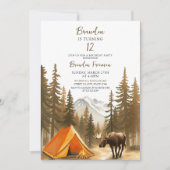 Invitation Aquarelle Blanc Rustique Bois Camping Anniversaire (Devant)