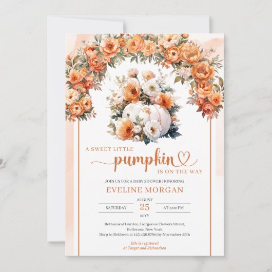 Invitation Aquarelle blanche citrouille automne arche florale (Devant)
