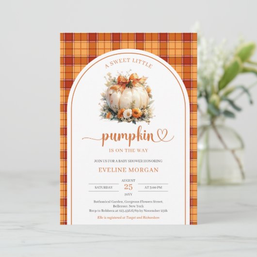 Invitation Aquarelle blanche citrouille automne fleurs automn (Debout devant)