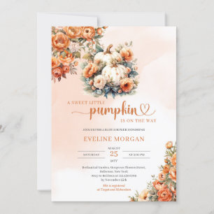 Invitation Aquarelle blanche citrouille automne pivoines auto