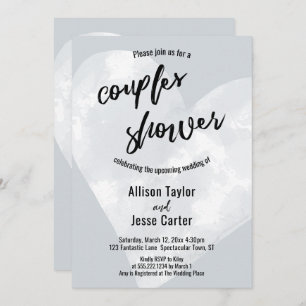 Invitation Aquarelle blanche Coeur gris clair Couples Douche