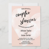 Invitation Aquarelle blanche Coeur rose pâle Couples Douche (Devant)