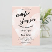 Invitation Aquarelle blanche Coeur rose pâle Couples Douche (Debout devant)