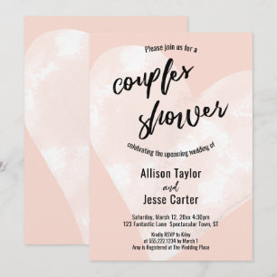 Invitation Aquarelle blanche Coeur rose pâle Couples Douche