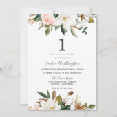 Invitation Aquarelle blanche et blanche Floral 1er anniversai (Devant)