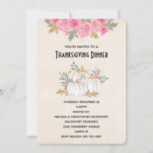 Invitation Aquarelle blanche et or Citrouille Thankesgiving