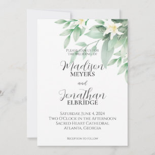 Invitation Aquarelle blanche et verte Floral Lily Mariage