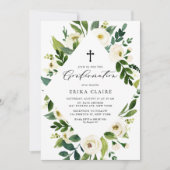 Invitation Aquarelle blanche Feuilles floraux Confirmation du (Devant)