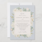 Invitation Aquarelle blanche Fleurs, mariage bleu clair (Devant)
