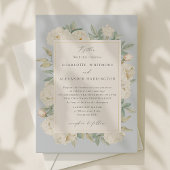 Invitation Aquarelle blanche Fleurs, mariage bleu clair