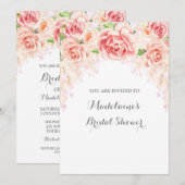 Invitation Aquarelle blanche Floral Rose Fête des mariées (Devant / Derrière)