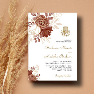 Invitation Aquarelle blanche Floral Rustique or Mariage musul