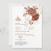 Invitation Aquarelle blanche Floral Rustique Or musulman Nika (Devant)