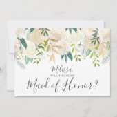 Invitation Aquarelle Blanche Floral Soyez Ma Fille D'Honneur (Devant)