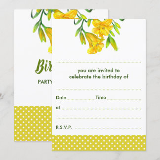 Invitation Aquarelle blanche Jaune Lys Jaune Pois