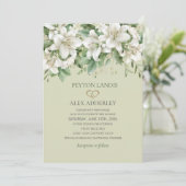 Invitation Aquarelle blanche Lys Verdure Mariage or (Debout devant)