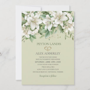 Invitation Aquarelle blanche Mariage d'or de verdure fleurie