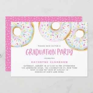 Invitation Aquarelle blanche mignonne Donuts Graduation Party