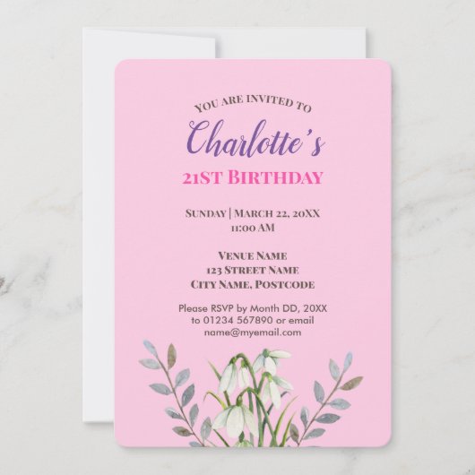 Invitation Aquarelle blanche neige drops Illustration Anniver (Devant)